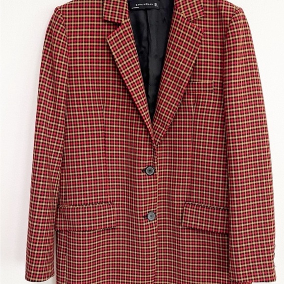 RARE LIKE NEW! Zara Burgundy Checkered Blazer Tops Shirts Womens Size XS - Picture 4 of 8